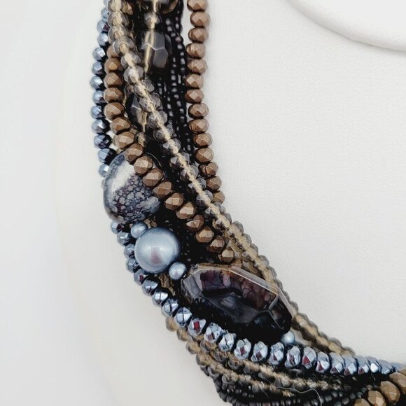 Premier Designs Natural Beauty  Multi Strand Necklace 17" - 21"  Browns & Grays - Picture 3 of 8